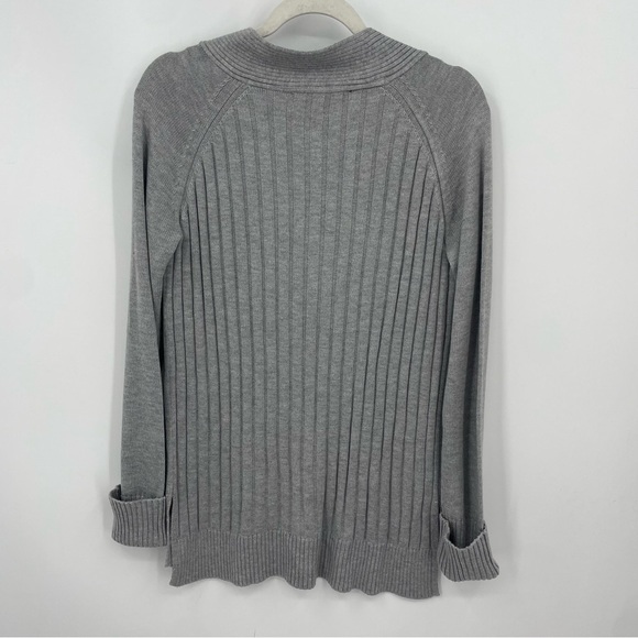 WHBM White House Black Market Cashmere Blend V-NECK Ribbed SWEATER Tunic Gray S - Picture 2 of 8
